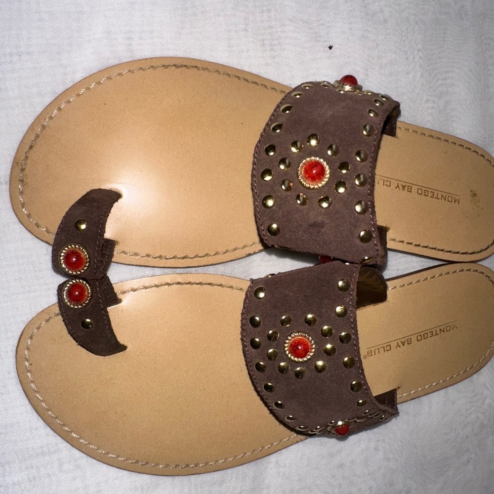 Montego Bay Club Brown and Red Embellished Sandals.     (#101)